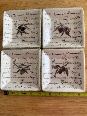 Williams-Sonoma 4" Square Olive Script Salad Plates Set of 4 Earthenware